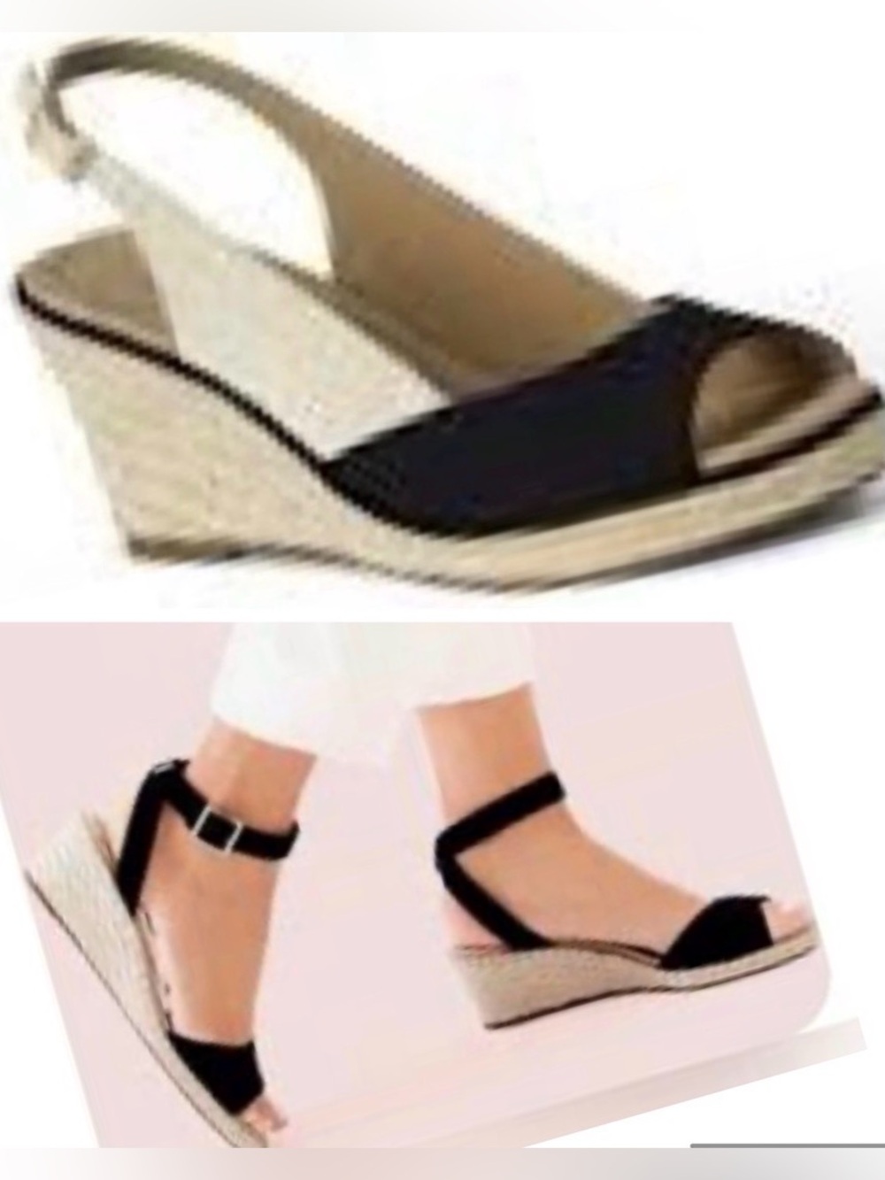 Lands' End Presley Mid Wedge Black and Cream Slingback Sandal